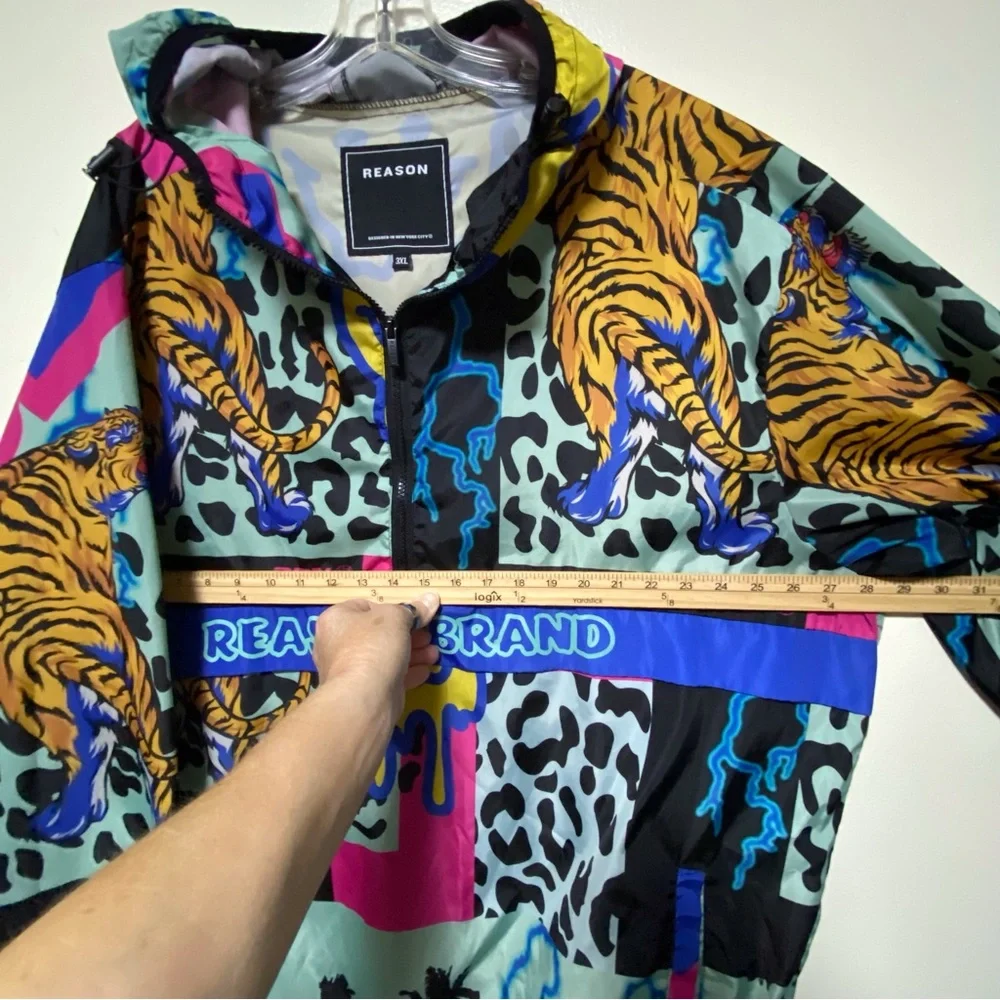 Reason Brand AOP AllOver Print Half-Zip Pullover Hooded Jacket Smiley Tiger RSN - Picture 12 of 14